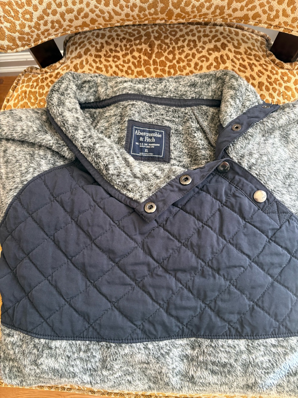 Abercrombie & Fitch Navy Quilted Puffer with Gray Sherpa Lining